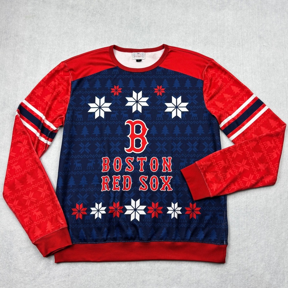 MLB Boston Red Sox Shirt Mens Large Blue Ugly Christmas Sweater Pullover MLB L